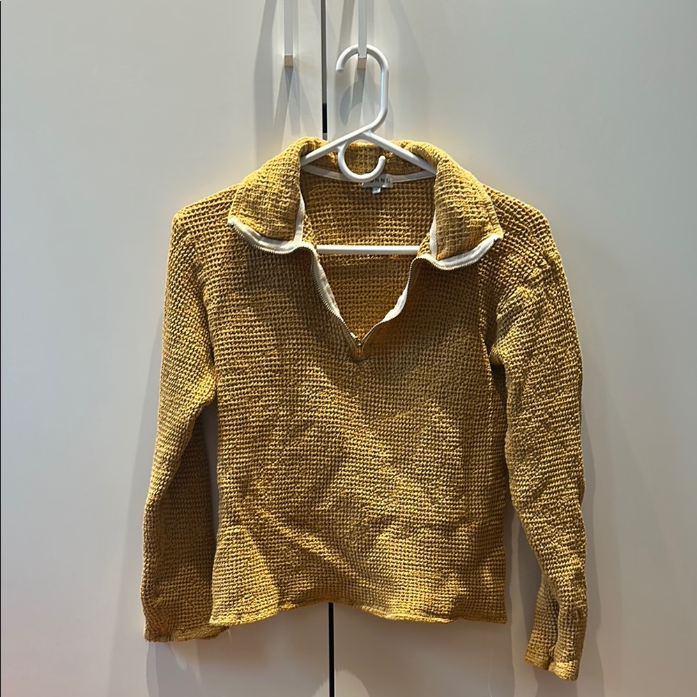 DONNI. Yellow Waffle Knit Sweater for Women
